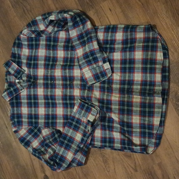 Gap Blue Red Green White Collared Holiday Plaid Button Down Flannel A26 - Picture 1 of 5